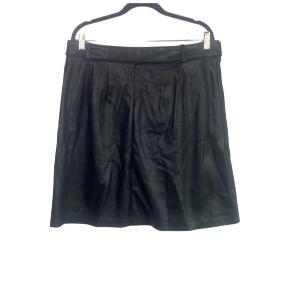 NWT Eloquii Faux Leather A Line Moto Skirt Faux Button Down Tie Belt 14 Black - Picture 4 of 12